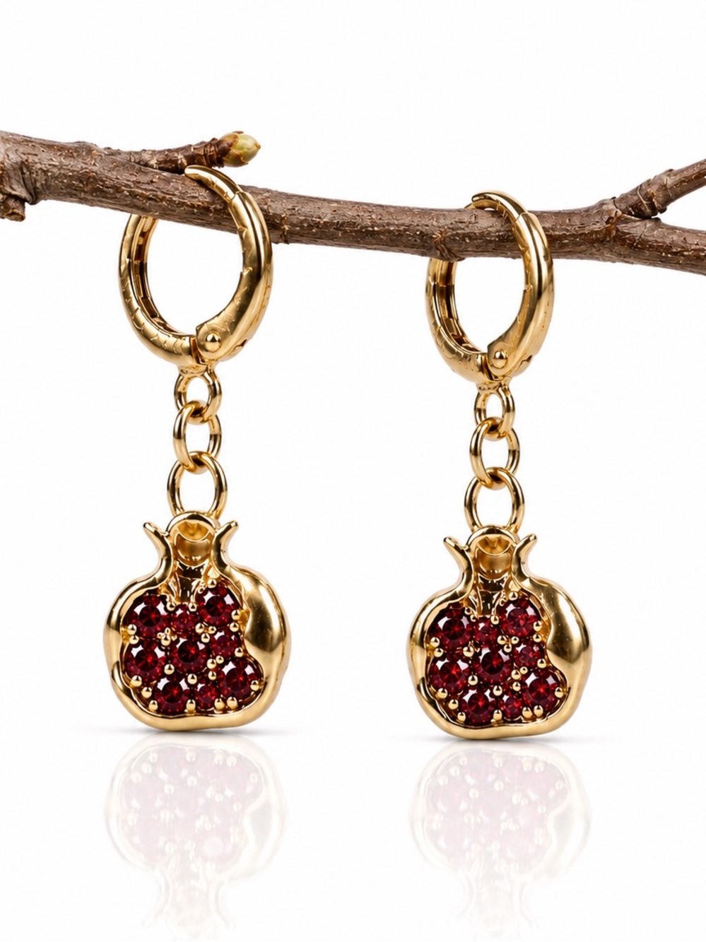 Red Garnet in Gold Pomegranate Earrings • Drops • Boho Dangle